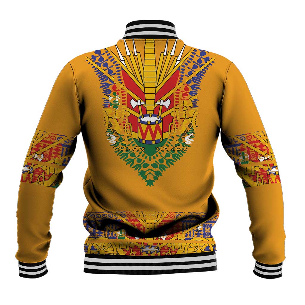 Haiti Flag Baseball Jacket Traditional Dashiki Yellow Color