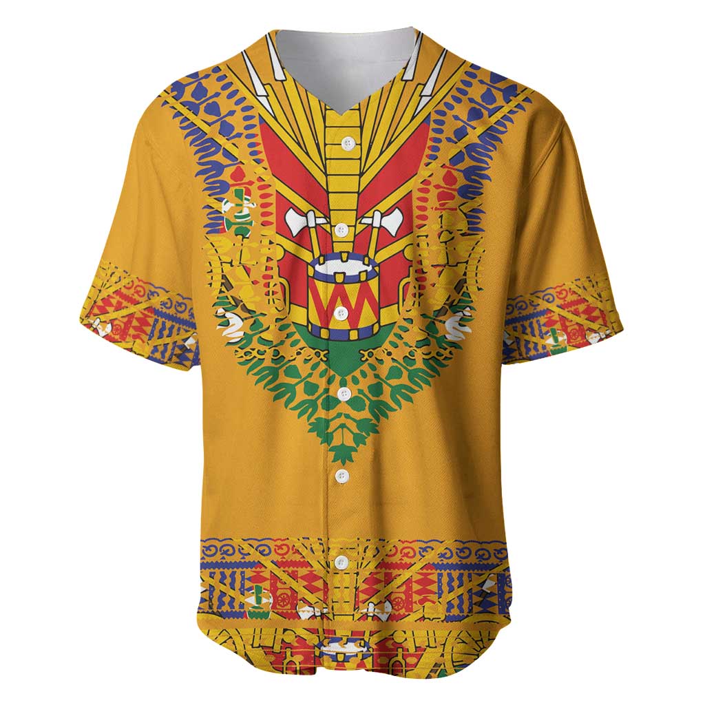 Haiti Flag Baseball Jersey Traditional Dashiki Yellow Color