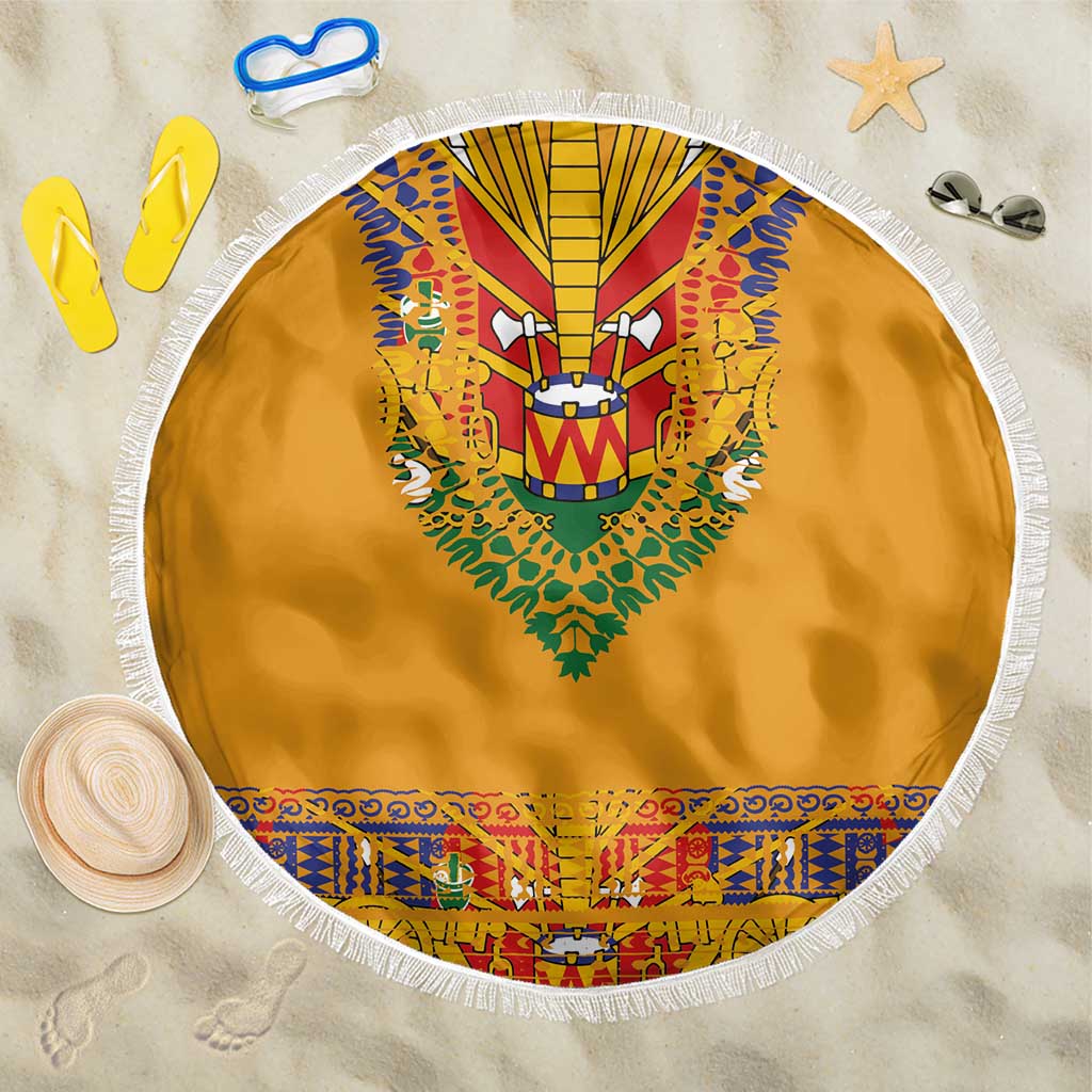 Haiti Flag Beach Blanket Traditional Dashiki Yellow Color
