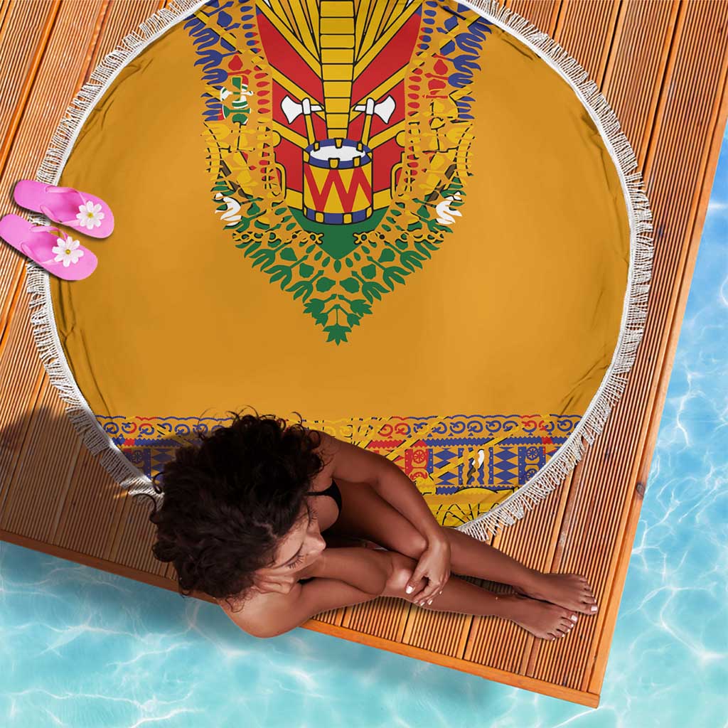 Haiti Flag Beach Blanket Traditional Dashiki Yellow Color