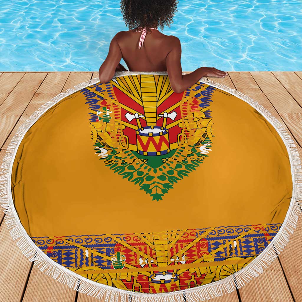 Haiti Flag Beach Blanket Traditional Dashiki Yellow Color