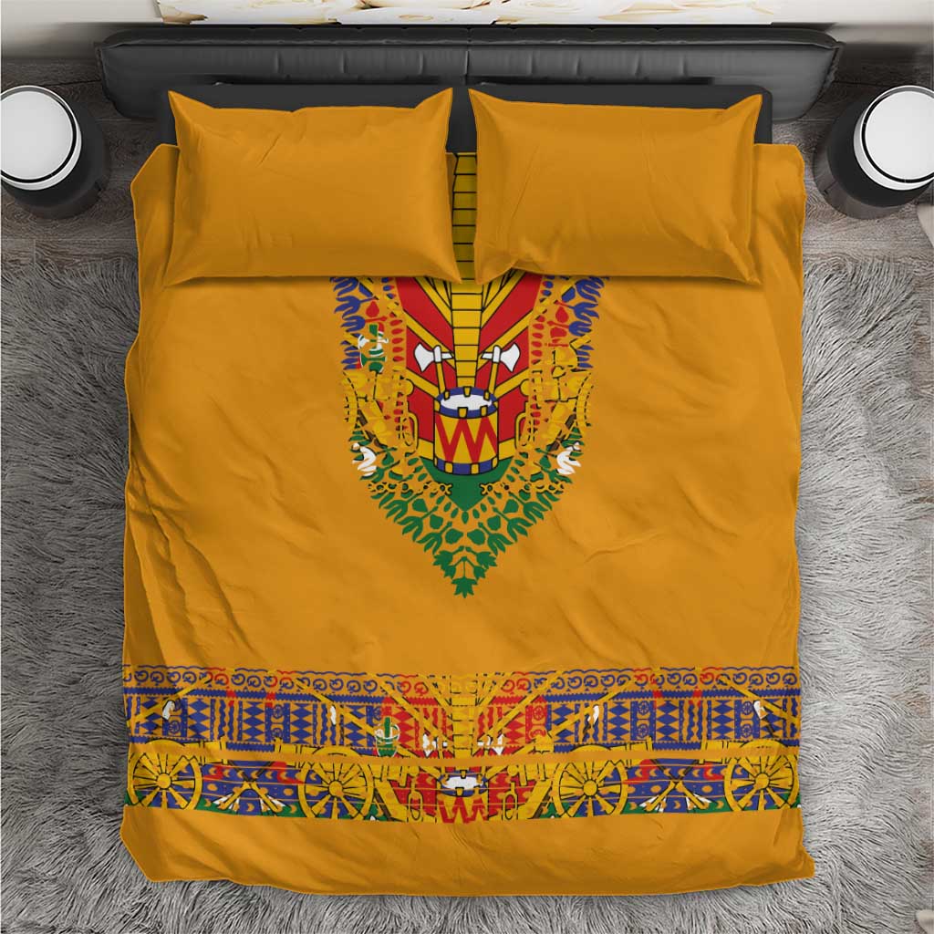 Haiti Flag Bedding Set Traditional Dashiki Yellow Color