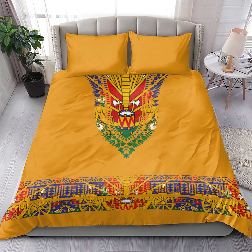 Haiti Flag Bedding Set Traditional Dashiki Yellow Color