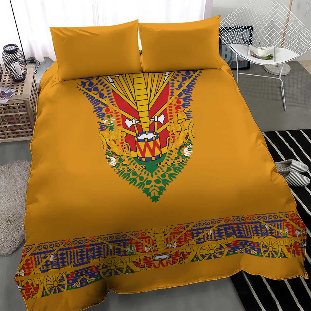 Haiti Flag Bedding Set Traditional Dashiki Yellow Color