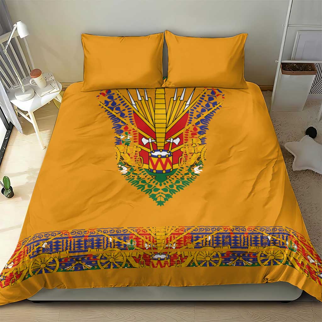 Haiti Flag Bedding Set Traditional Dashiki Yellow Color