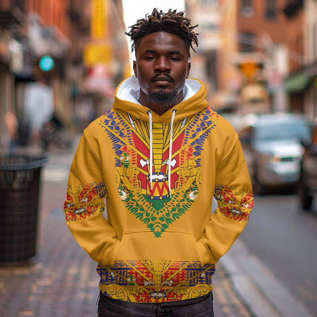 Haiti Flag Hoodie Traditional Dashiki Yellow Color