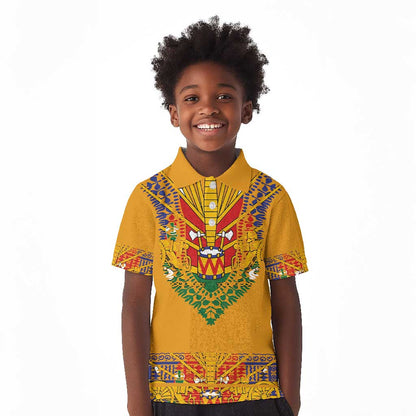 Haiti Flag Kid Polo Shirt Traditional Dashiki Yellow Color