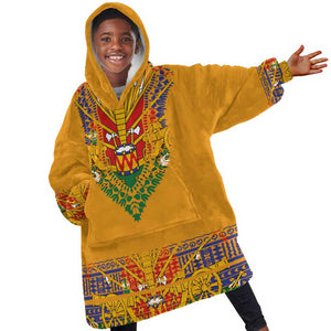Haiti Flag Kid Wearable Blanket Hoodie Traditional Dashiki Yellow Color