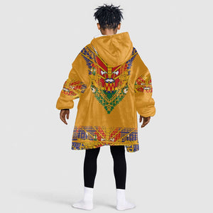 Haiti Flag Kid Wearable Blanket Hoodie Traditional Dashiki Yellow Color