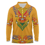 Haiti Flag Long Sleeve Polo Shirt Traditional Dashiki Yellow Color