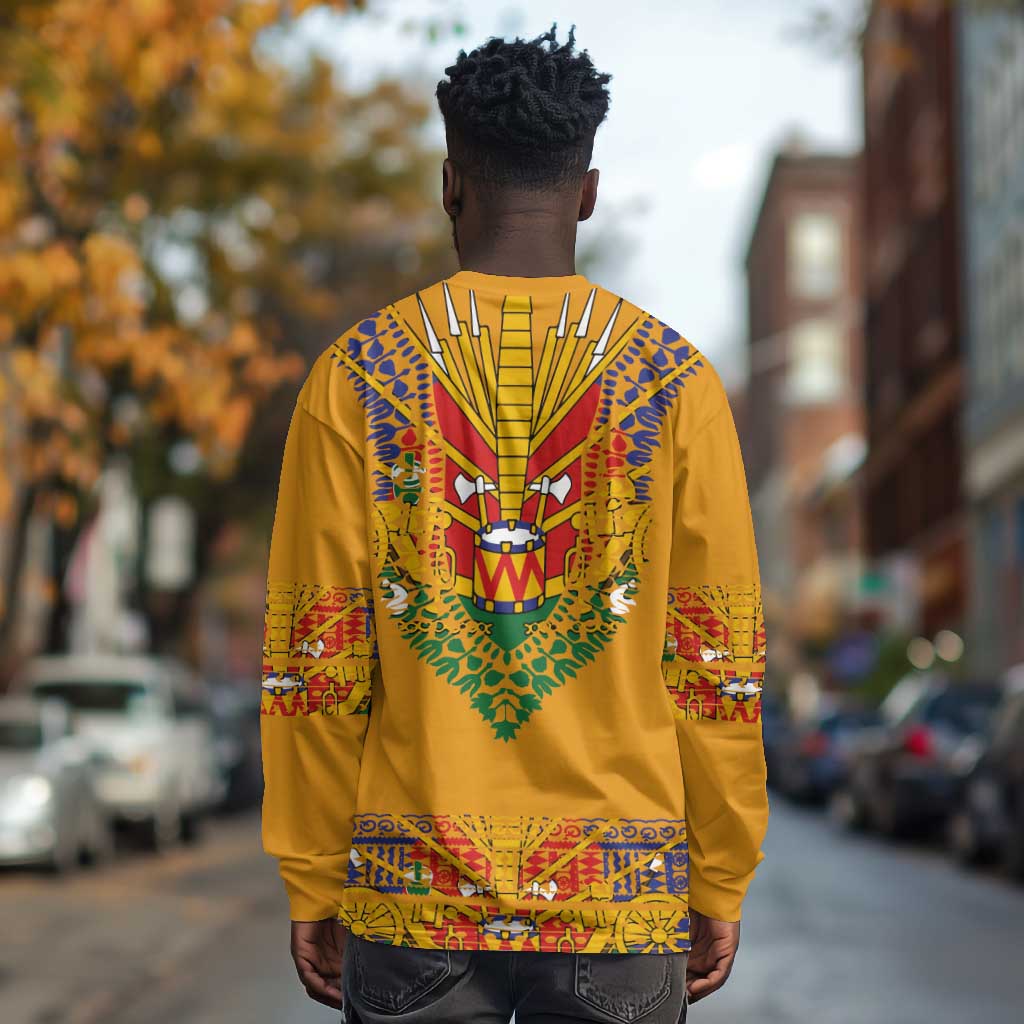 Haiti Flag Long Sleeve Shirt Traditional Dashiki Yellow Color