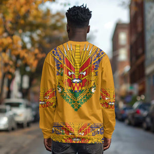 Haiti Flag Long Sleeve Shirt Traditional Dashiki Yellow Color