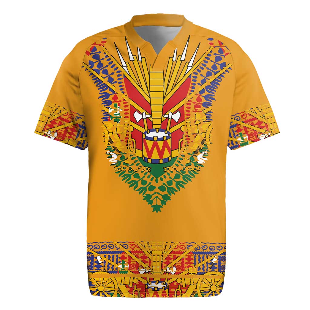 Haiti Flag Rugby Jersey Traditional Dashiki Yellow Color