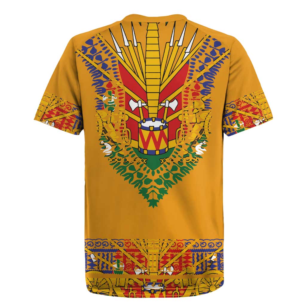 Haiti Flag Rugby Jersey Traditional Dashiki Yellow Color