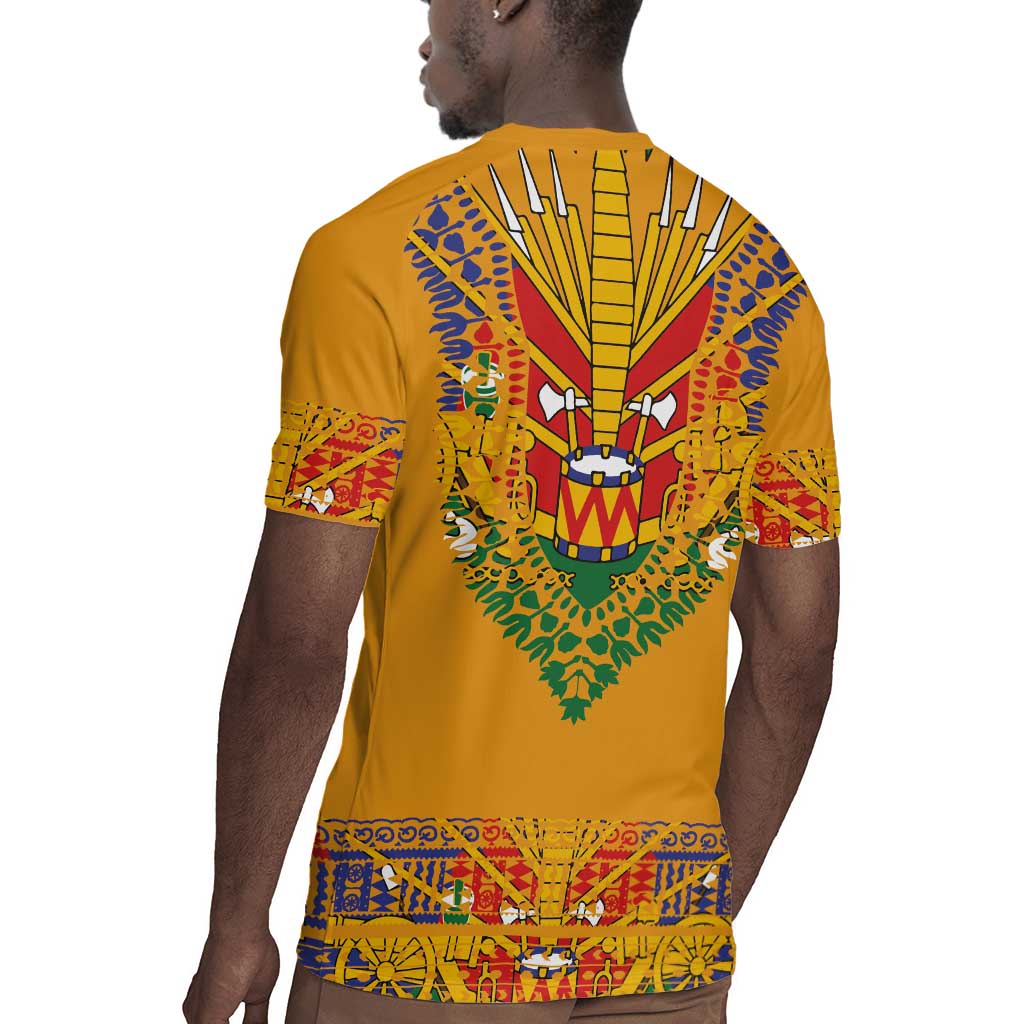 Haiti Flag Rugby Jersey Traditional Dashiki Yellow Color
