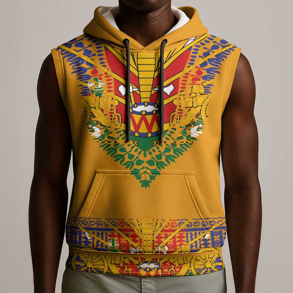Haiti Flag Sleeveless Hoodie Traditional Dashiki Yellow Color - African Pride