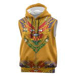 Haiti Flag Sleeveless Zip Hoodie Traditional Dashiki Yellow Color - African Pride