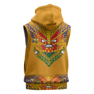 Haiti Flag Sleeveless Zip Hoodie Traditional Dashiki Yellow Color - African Pride