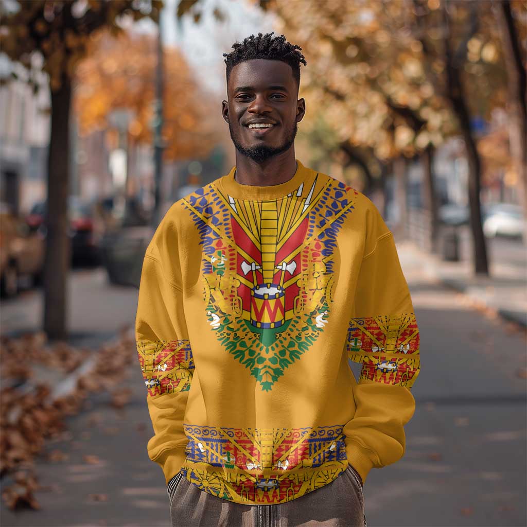 Haiti Flag Sweatshirt Traditional Dashiki Yellow Color
