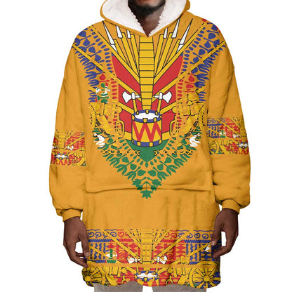 Haiti Flag Wearable Blanket Hoodie Traditional Dashiki Yellow Color