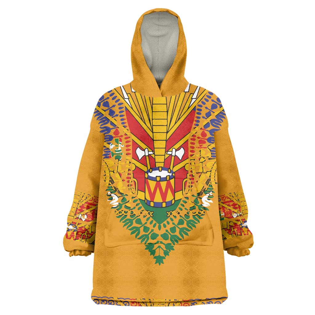Haiti Flag Wearable Blanket Hoodie Traditional Dashiki Yellow Color