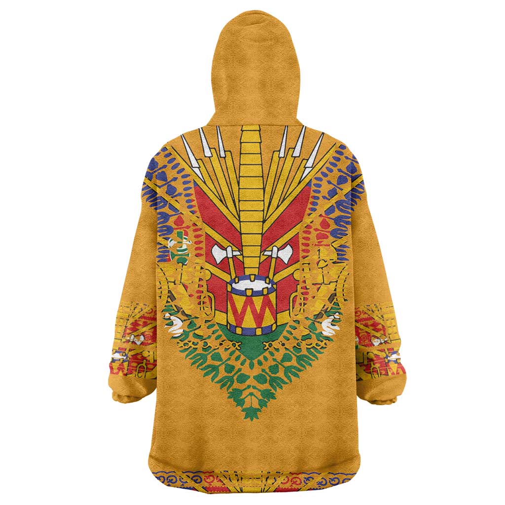 Haiti Flag Wearable Blanket Hoodie Traditional Dashiki Yellow Color