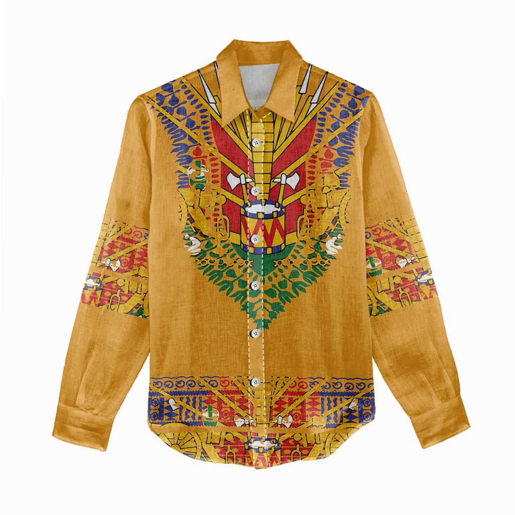 Haiti Flag Women Casual Shirt Traditional Dashiki Yellow Color