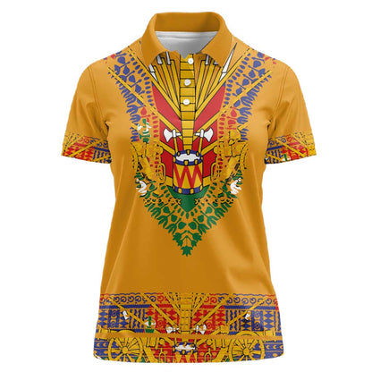 Haiti Flag Women Polo Shirt Traditional Dashiki Yellow Color