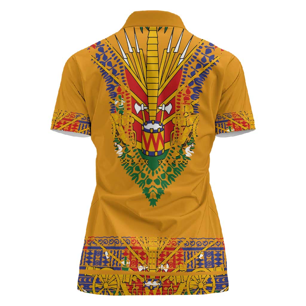 Haiti Flag Women Polo Shirt Traditional Dashiki Yellow Color
