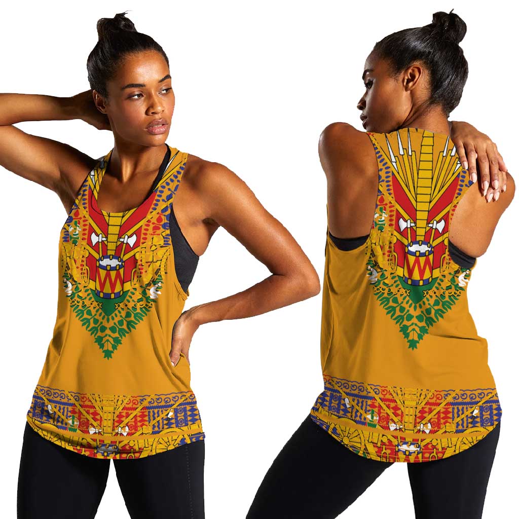 Haiti Flag Women Racerback Tank Traditional Dashiki Yellow Color