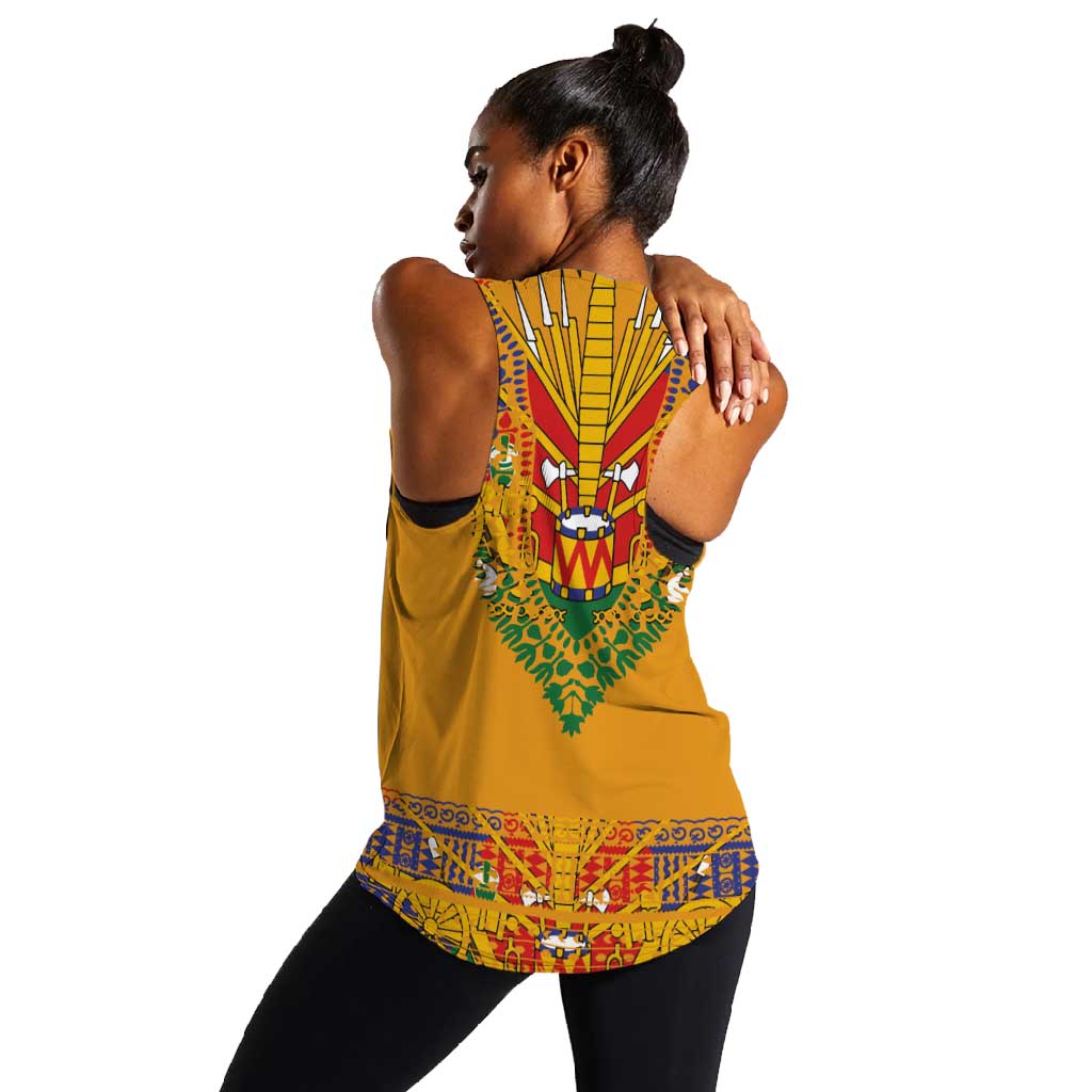 Haiti Flag Women Racerback Tank Traditional Dashiki Yellow Color