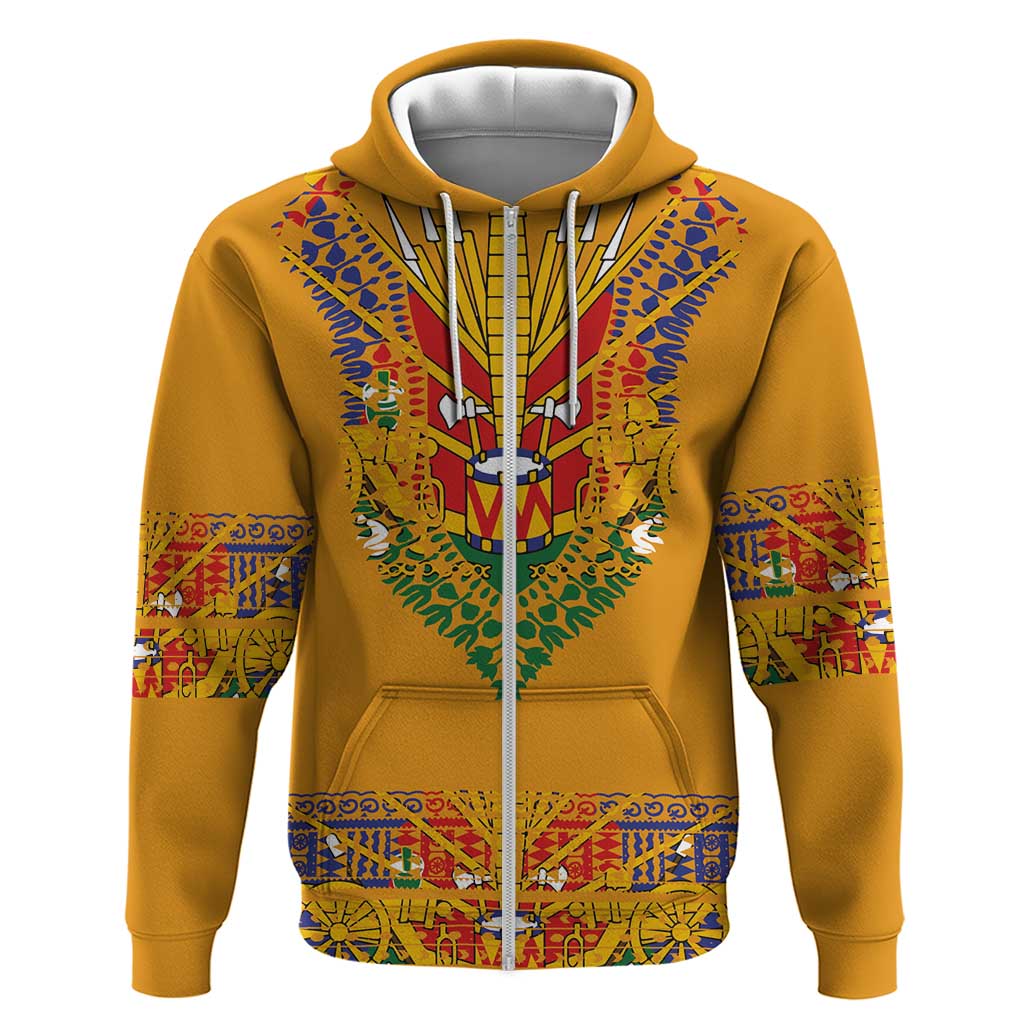 Haiti Flag Zip Hoodie Traditional Dashiki Yellow Color