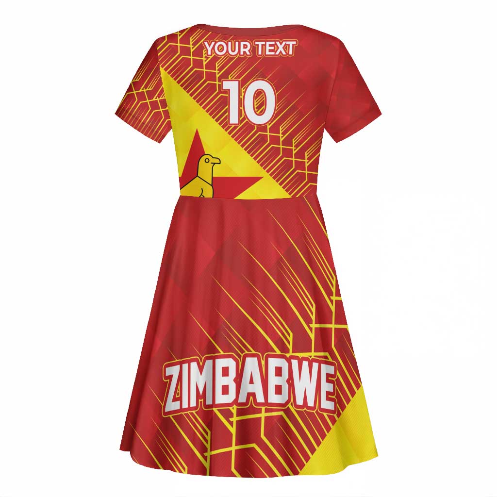 Custom Zimbabwe Cricket Kid Short Sleeve Dress Flame Warriors Zimbabwe Spirit - African Pride