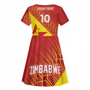 Custom Zimbabwe Cricket Kid Short Sleeve Dress Flame Warriors Zimbabwe Spirit - African Pride