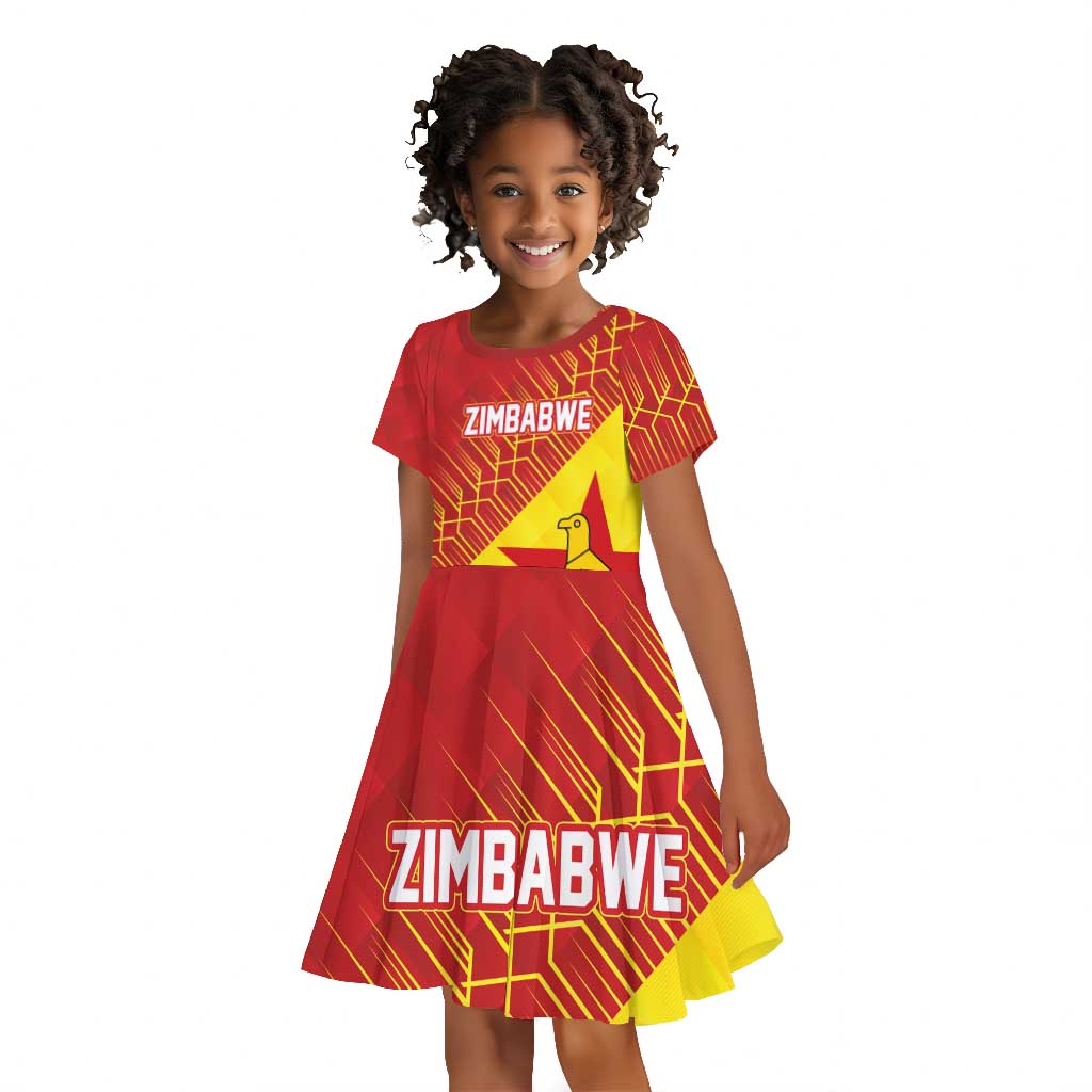 Custom Zimbabwe Cricket Kid Short Sleeve Dress Flame Warriors Zimbabwe Spirit - African Pride