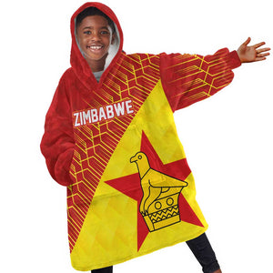 Custom Zimbabwe Cricket Kid Wearable Blanket Hoodie Flame Warriors Zimbabwe Spirit - African Pride