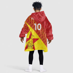 Custom Zimbabwe Cricket Kid Wearable Blanket Hoodie Flame Warriors Zimbabwe Spirit - African Pride