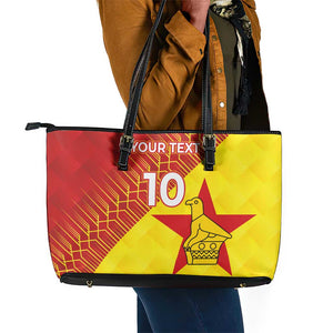 Custom Zimbabwe Cricket Leather Tote Bag Flame Warriors Zimbabwe Spirit - African Pride