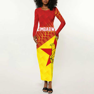 Custom Zimbabwe Cricket Long Sleeve Bodycon Dress Flame Warriors Zimbabwe Spirit - African Pride