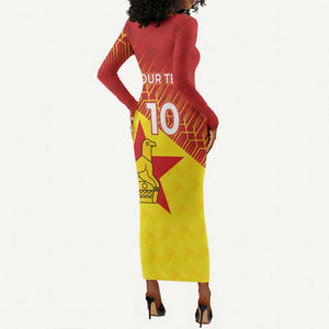 Custom Zimbabwe Cricket Long Sleeve Bodycon Dress Flame Warriors Zimbabwe Spirit - African Pride