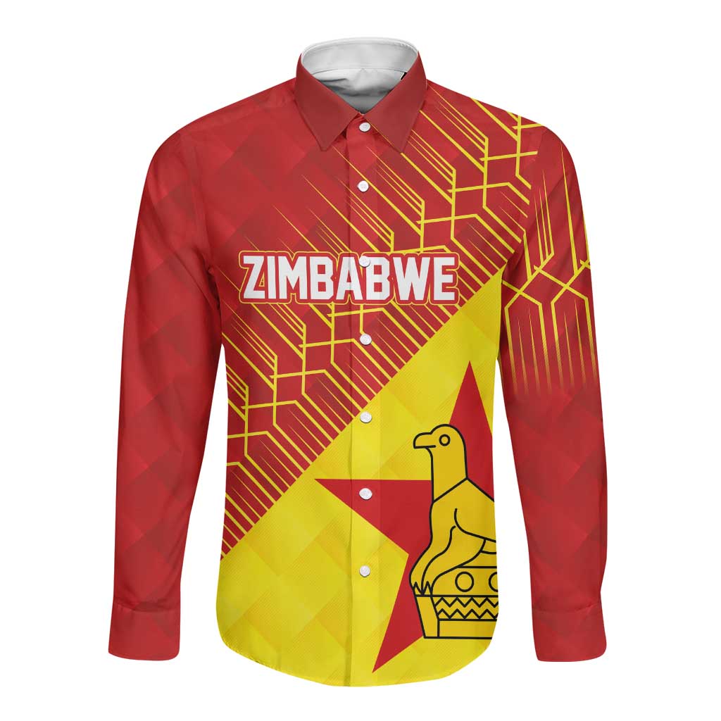 Custom Zimbabwe Cricket Long Sleeve Button Shirt Flame Warriors Zimbabwe Spirit - African Pride