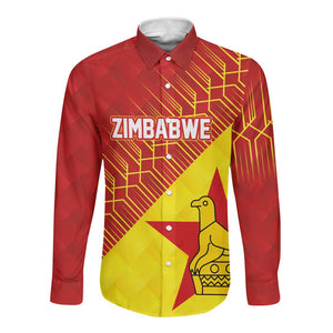 Custom Zimbabwe Cricket Long Sleeve Button Shirt Flame Warriors Zimbabwe Spirit - African Pride