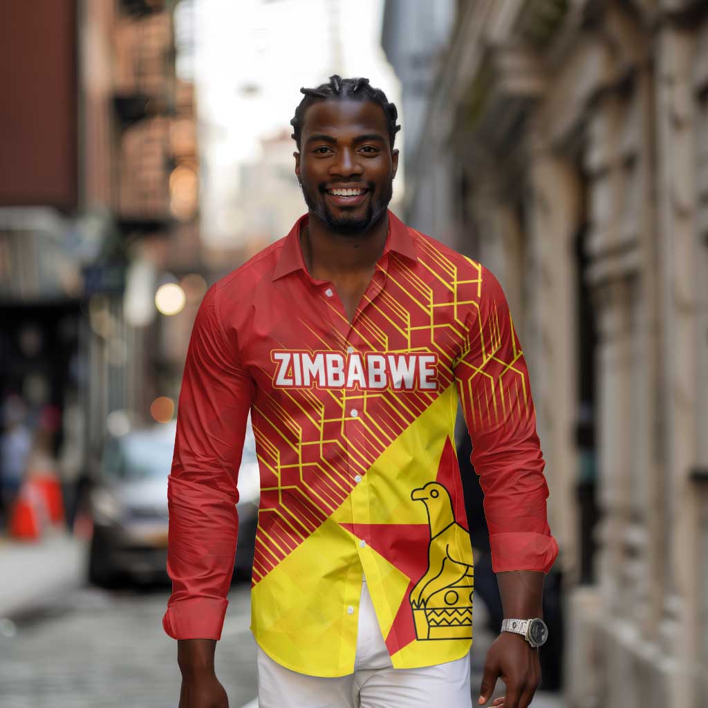Custom Zimbabwe Cricket Long Sleeve Button Shirt Flame Warriors Zimbabwe Spirit - African Pride