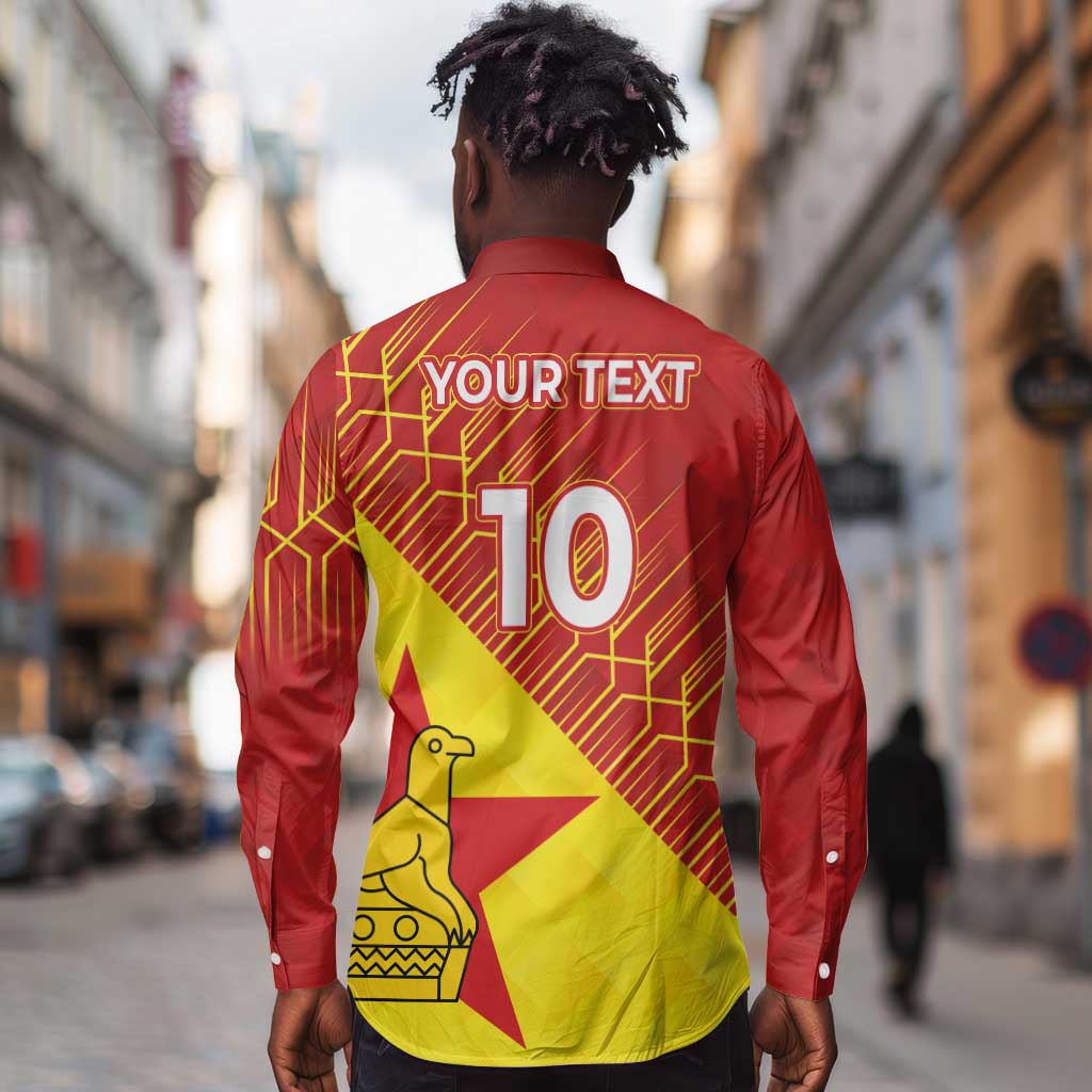 Custom Zimbabwe Cricket Long Sleeve Button Shirt Flame Warriors Zimbabwe Spirit - African Pride