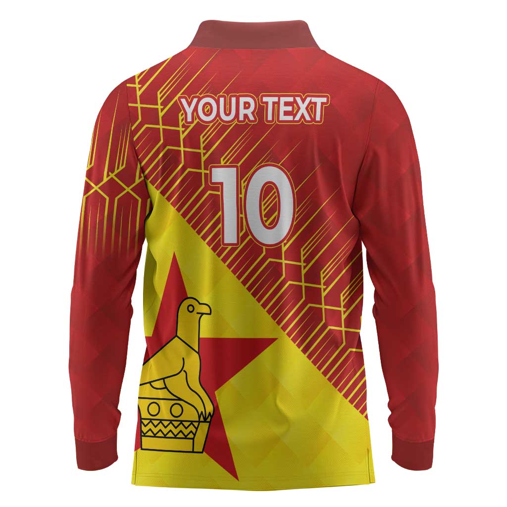 Custom Zimbabwe Cricket Long Sleeve Polo Shirt Flame Warriors Zimbabwe Spirit - African Pride