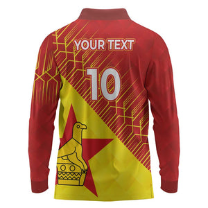 Custom Zimbabwe Cricket Long Sleeve Polo Shirt Flame Warriors Zimbabwe Spirit - African Pride
