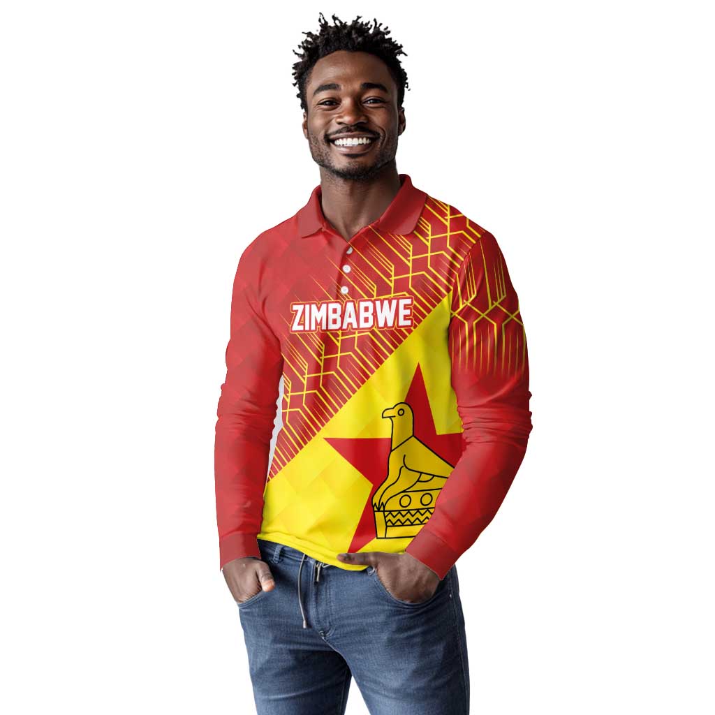 Custom Zimbabwe Cricket Long Sleeve Polo Shirt Flame Warriors Zimbabwe Spirit - African Pride