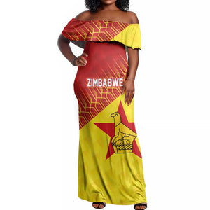 Custom Zimbabwe Cricket Off Shoulder Maxi Dress Flame Warriors Zimbabwe Spirit - African Pride