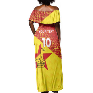 Custom Zimbabwe Cricket Off Shoulder Maxi Dress Flame Warriors Zimbabwe Spirit - African Pride