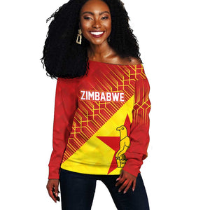 Custom Zimbabwe Cricket Off Shoulder Sweater Flame Warriors Zimbabwe Spirit - African Pride